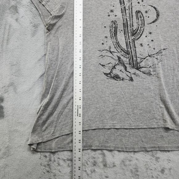 Roper Top Womens M Heathered Grey Scoop Neck Short Sleeve Back Cutout Cacti Tee - Picture 9 of 10